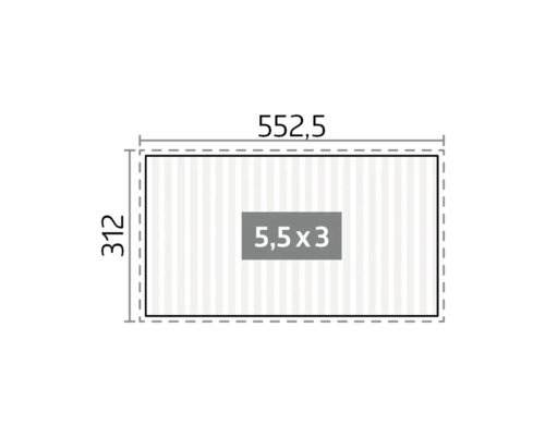 Dachplan mit den Maßen 552,5 mal 312 und 5,5 mal 3 Meter