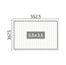 Produktabbildung mit Maßangaben: 552,5 x 367,5 cm, Fenstergröße: 5,5 x 3,5 cm
