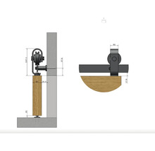 Technische Zeichnung eines Schiebetürsystems mit Maßen
