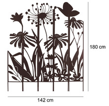Dekorativer Gartenzaun aus Metall mit Pflanzenmotiven, 180 x 142 cm