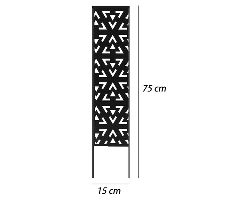 Abmessungen einer Sichtschutzwand mit Muster und einer Höhe von 75 Zentimetern.