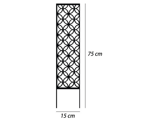 Dekoratives Gartenelement mit Kreismuster und den Maßen 75 cm Höhe und 15 cm Breite.