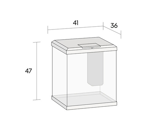 Abbildung eines Aquariums mit den Maßen 41 x 36 x 47 cm