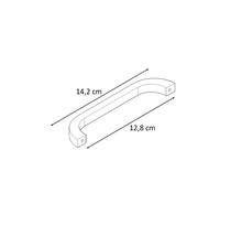 Zeichnung eines Möbelgriffs mit den Maßen 14,2 cm und 12,8 cm