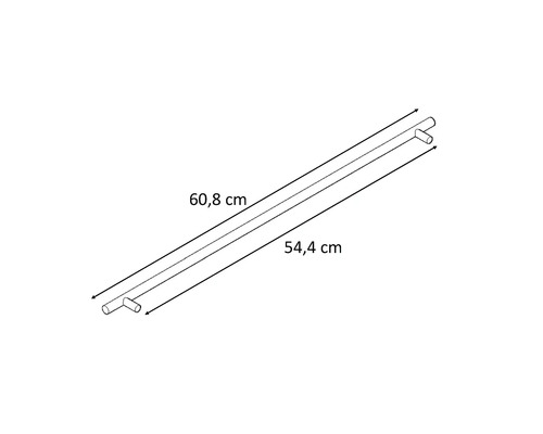 Technische Zeichnung einer Stange mit den Maßen 60,8 cm und 54,4 cm