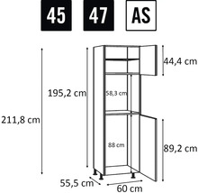 Abbildung der Maße eines Hochschranks