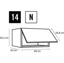 Technische Zeichnung eines Hängeschranks mit Maßangaben