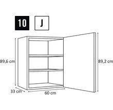 Zeichnung eines offenen Wandschranks mit drei Einlegeböden und Größenangaben