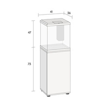 Zeichnung eines Aquariums mit Unterschrank und Maßangaben
