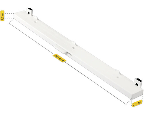 Einzelschubladenführung mit den Maßen 293 mm Länge, 21 mm Breite und 9,5 mm Höhe.