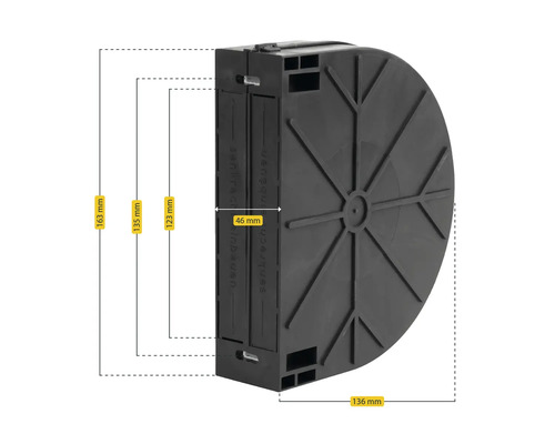 Abbildung einer Kabeltrommel mit Maßangaben