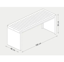 Technische Zeichnung einer Gartenbank mit den Maßen 109 cm Länge, 40 cm Breite und 54 cm Höhe.