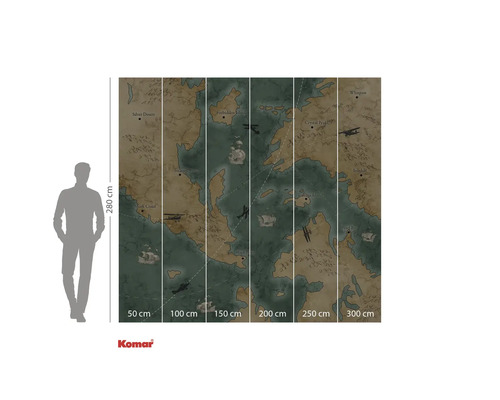 Komar Wandbild mit Weltkartenmotiv und Größenangaben.