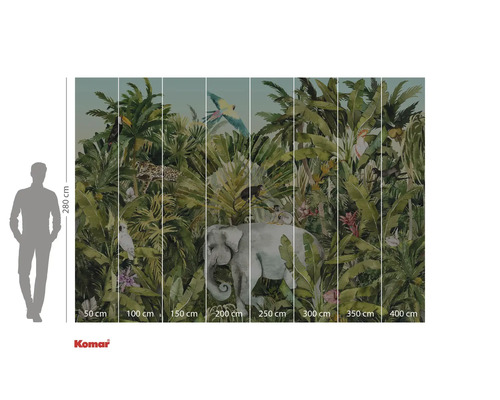 Fototapete mit Dschungelmotiv, inklusive Elefant, Leopard und verschiedenen Vogelarten