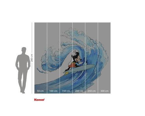 Fototapete mit Mickey Maus beim Surfen auf einer Welle