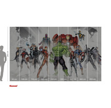 Tapete mit Marvel Avengers Motiven und Größenangaben