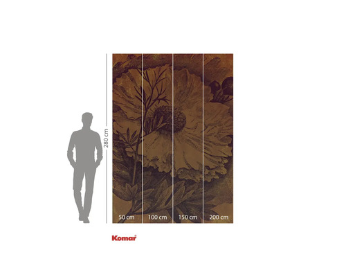 Fototapete mit Blumenmotiv, bestehend aus vier Teilen, Abmessungen 280 cm Höhe mal 200 cm Breite