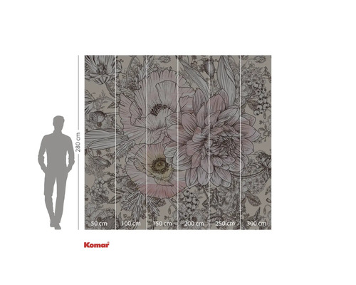 Fototapete mit Blumenmuster und Größenangaben