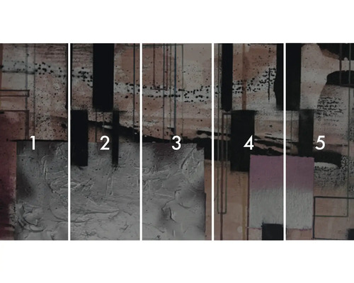Mehrteiliges abstraktes Wandbild mit geometrischen Formen und Strukturen