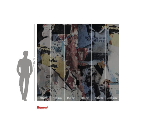 Fototapete mit dem Motiv einer abgerissenen Plakatwand und Größenangaben