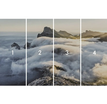 Vierteiliges Wandbild mit Berglandschaft im Nebel