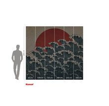 Fototapete mit Wellenmuster und roter Sonne im Hintergrund