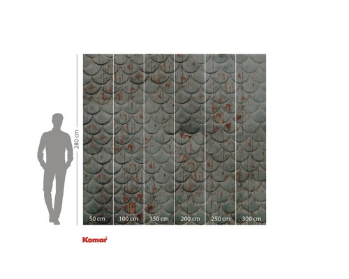 Fototapete mit Schuppenmuster und Größenangaben.
