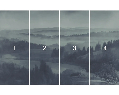 Vierteilige Tapete mit Landschaftsmotiv und Wald