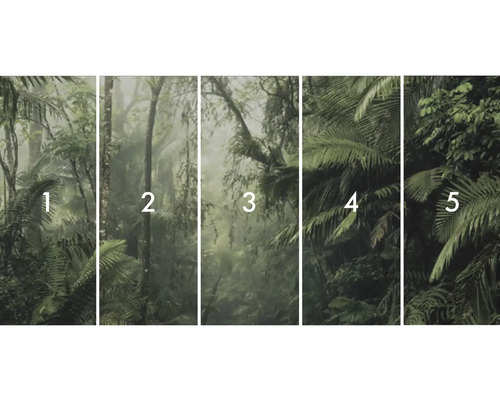 Vliestapete mit Dschungel Motiv, bestehend aus fünf Bahnen
