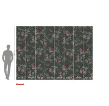 Fototapete mit Blumenmuster und Größenangaben.