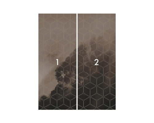 Fototapete mit geometrischem Muster und Wolkenmotiv, bestehend aus zwei Bahnen