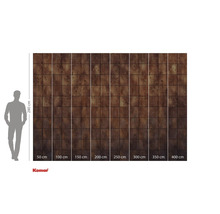 Komar Fototapete mit braunem Fliesenmuster und Größenangaben.
