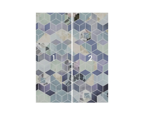 Zweiteiliges Türposter mit geometrischem Würfelmuster