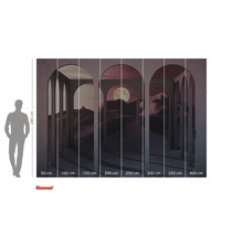 Fototapete mit Wüstenlandschaft, Mond und Torbögen und Größenangaben