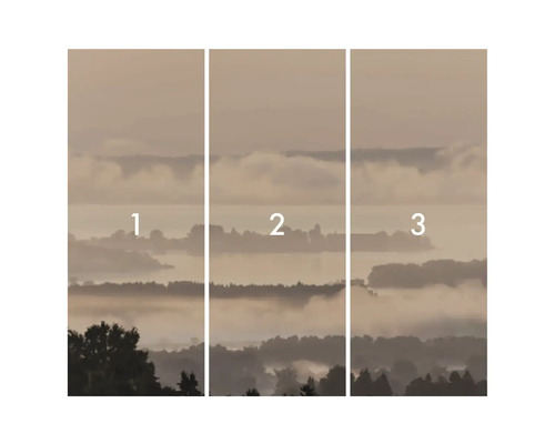 Vliestapete mit Nebellandschaftsmotiv, bestehend aus drei Teilen