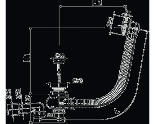 Technische Zeichnung eines Siphons mit Maßangaben