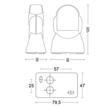 Technische Zeichnung einer Halterung mit Maßangaben