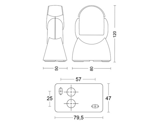 Technische Zeichnung einer Halterung mit Maßangaben