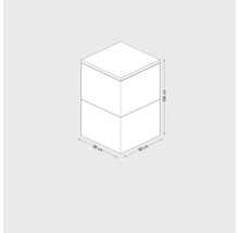 Illustration eines Badezimmerschranks mit den Maßen 60 cm x 60 cm x 104 cm.