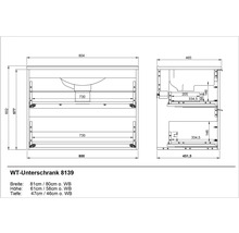 Technische Zeichnung Waschtischunterschrank Modell 8139 mit Maßangaben