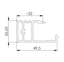 Technische Zeichnung eines Aluminiumprofils mit Maßangaben.
