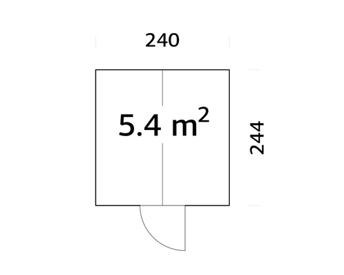 Grundriss mit Abmessungen: 240 mal 244 Zentimeter und 5,4 Quadratmeter Fläche