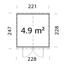 Grundrisszeichnung mit Abmessungen: 221 Zentimeter Breite, 247 Zentimeter Tiefe und 4,9 Quadratmeter Fläche
