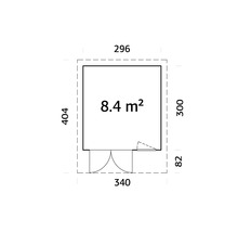 Grundriss mit den Maßen 296 mal 404 Zentimeter und einer Fläche von 8,4 Quadratmetern