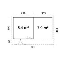 Grundrisszeichnung mit Flächenangaben und Abmessungen