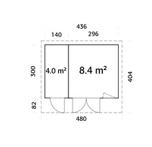 Grundriss eines Gartenhauses mit Maßangaben