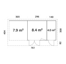 Grundriss mit Maßangaben zu einem Gartenhaus
