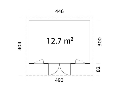 Grundriss mit den Maßen 446, 404, 300, 82, 490 und einer Fläche von 12.7 Quadratmetern