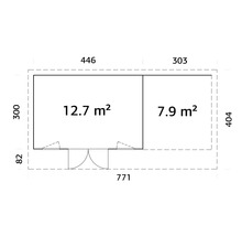 Grundriss eines Gartenhauses mit Maßangaben