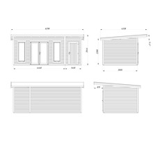 Zeichnung eines Gartenhauses mit Maßangaben